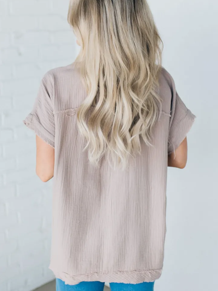 🔥👚Jednokolorowa bawełniana lniana luźna koszulka z krótkim rękawem