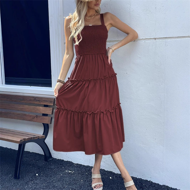 🔥👗Damska sukienka bez rękawów z falbaniastym dołem