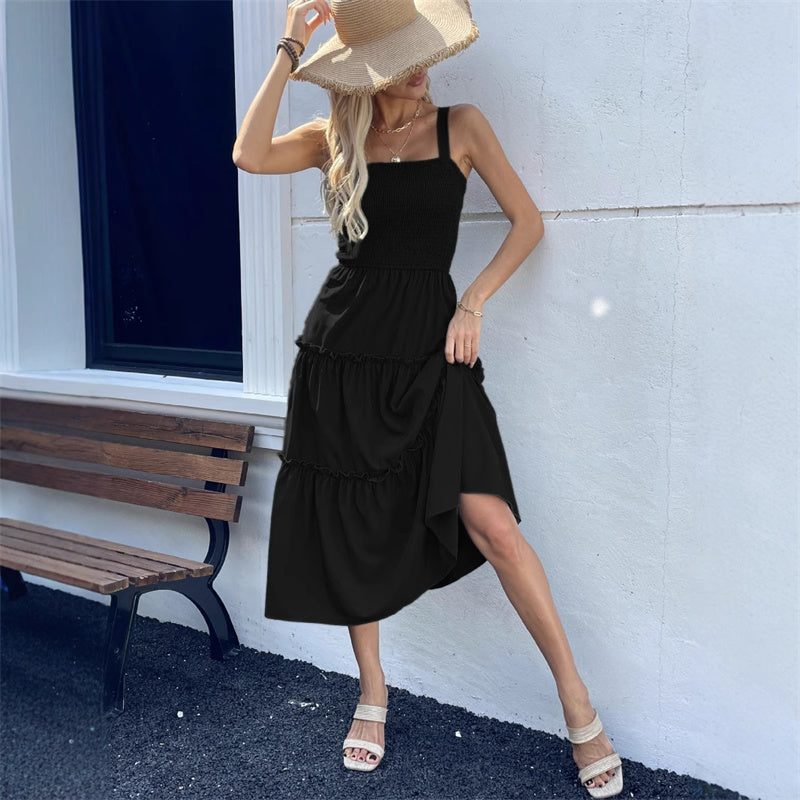 🔥👗Damska sukienka bez rękawów z falbaniastym dołem