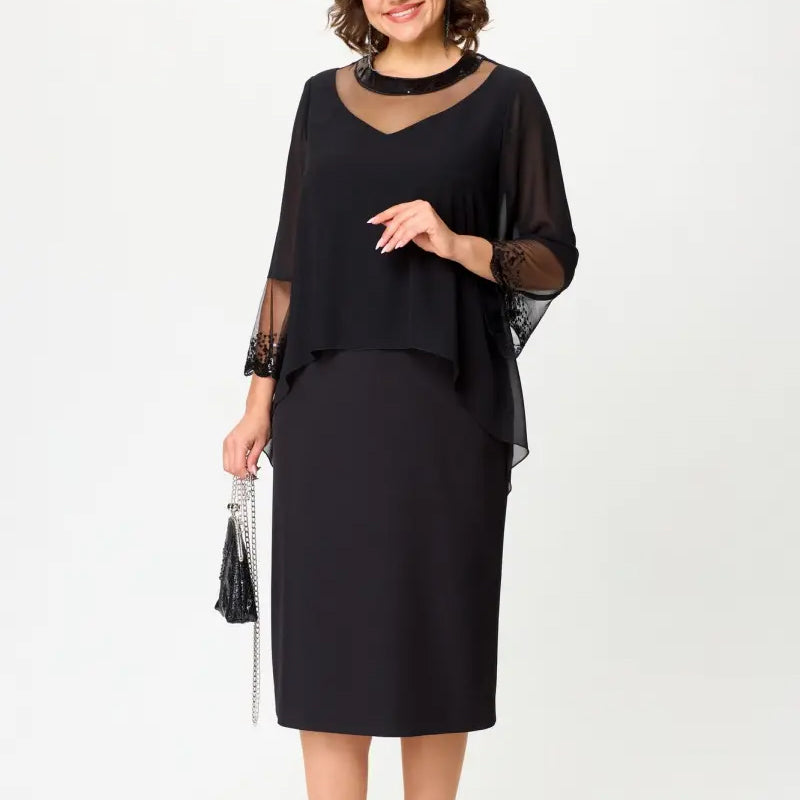 🔥👗💝Czarna sukienka z siedmioma rękawami