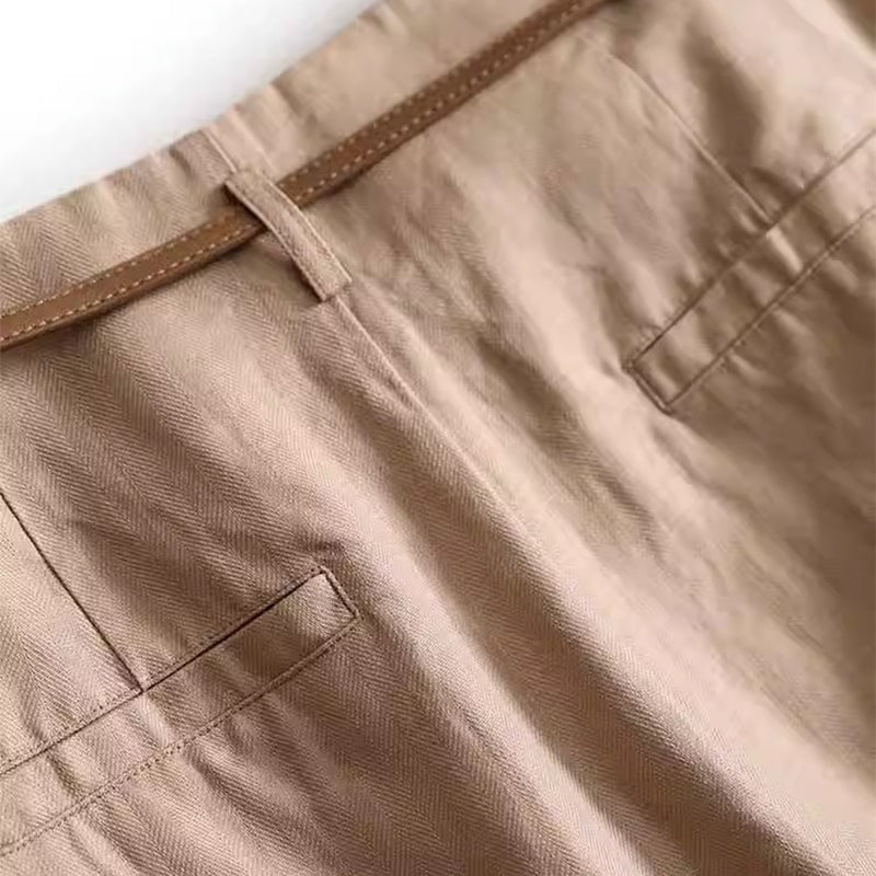 🔥👖Damskie spodnie z szerokimi nogawkami z bawełny i lnu (w zestawie pasek)