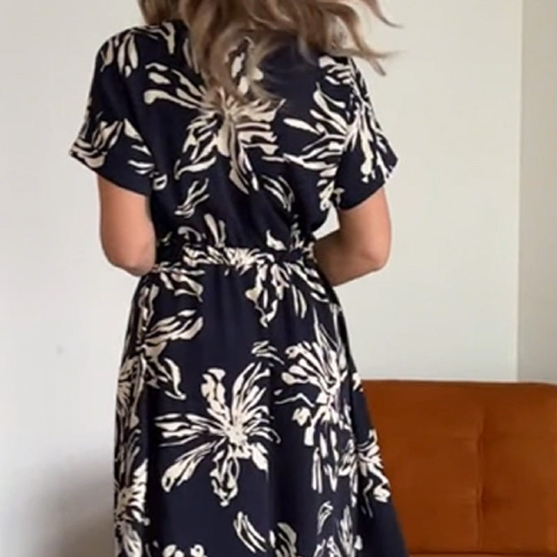 🔥👗Sukienka z okrągłym dekoltem i nadrukiem kwiatowym