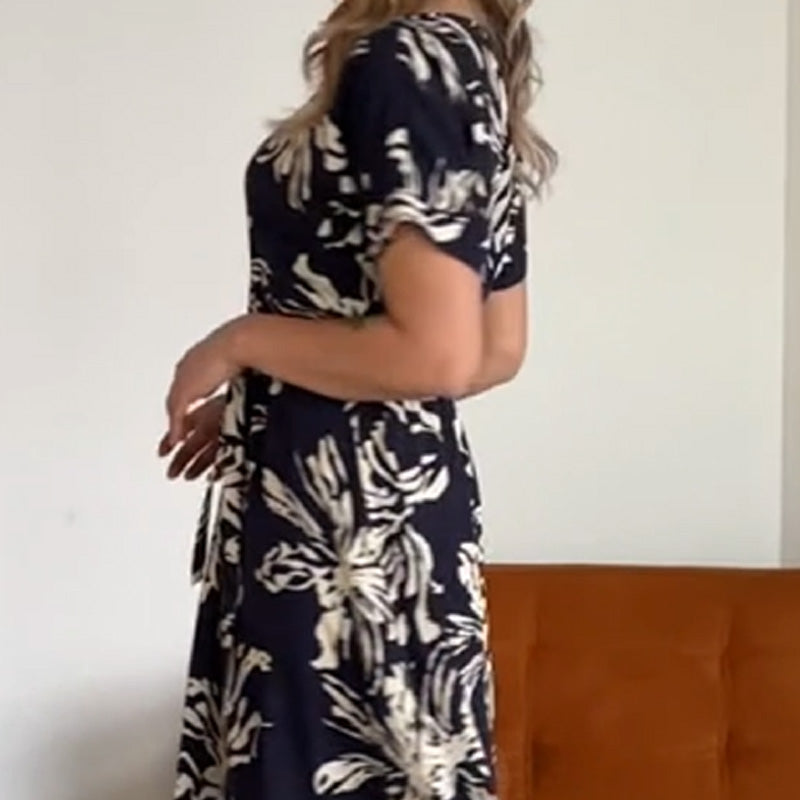 🔥👗Sukienka z okrągłym dekoltem i nadrukiem kwiatowym