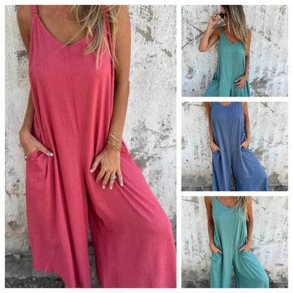 🔥👗Modny luźny lniany kombinezon z bawełny