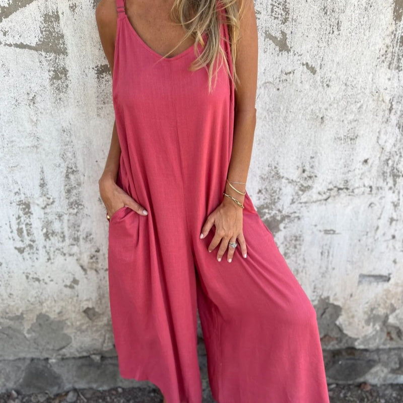 🔥👗Modny luźny lniany kombinezon z bawełny