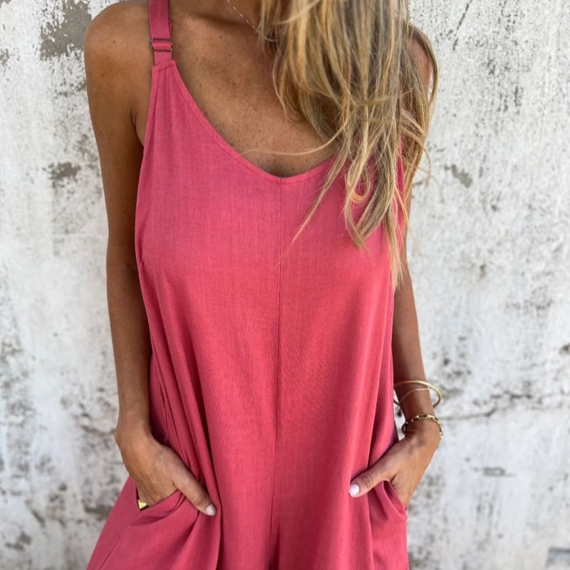 🔥👗Modny luźny lniany kombinezon z bawełny