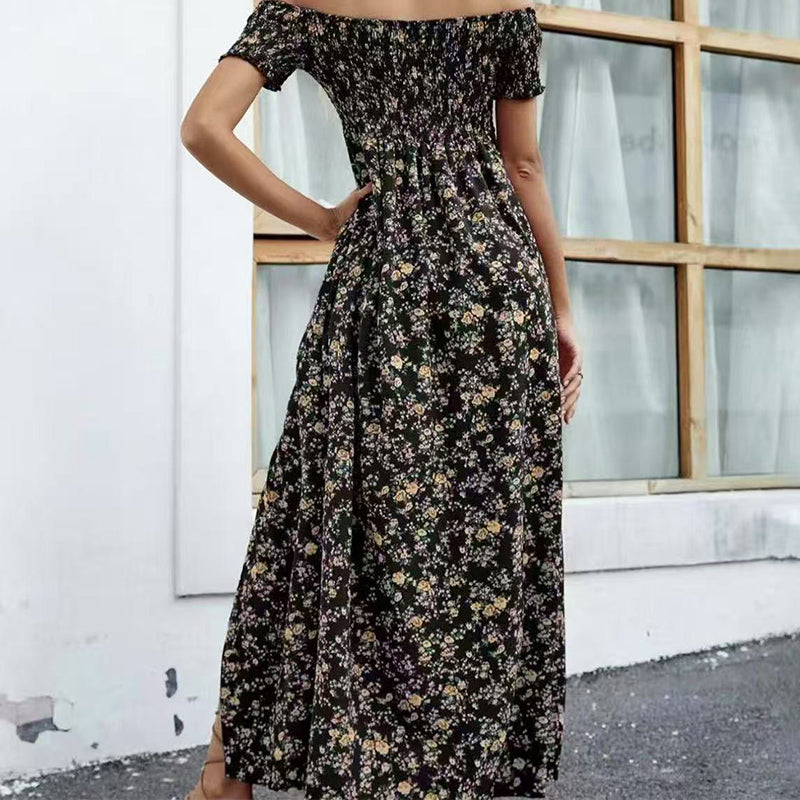 🔥👗Elegancka damska sukienka z odkrytymi ramionami w kwiatowy wzór