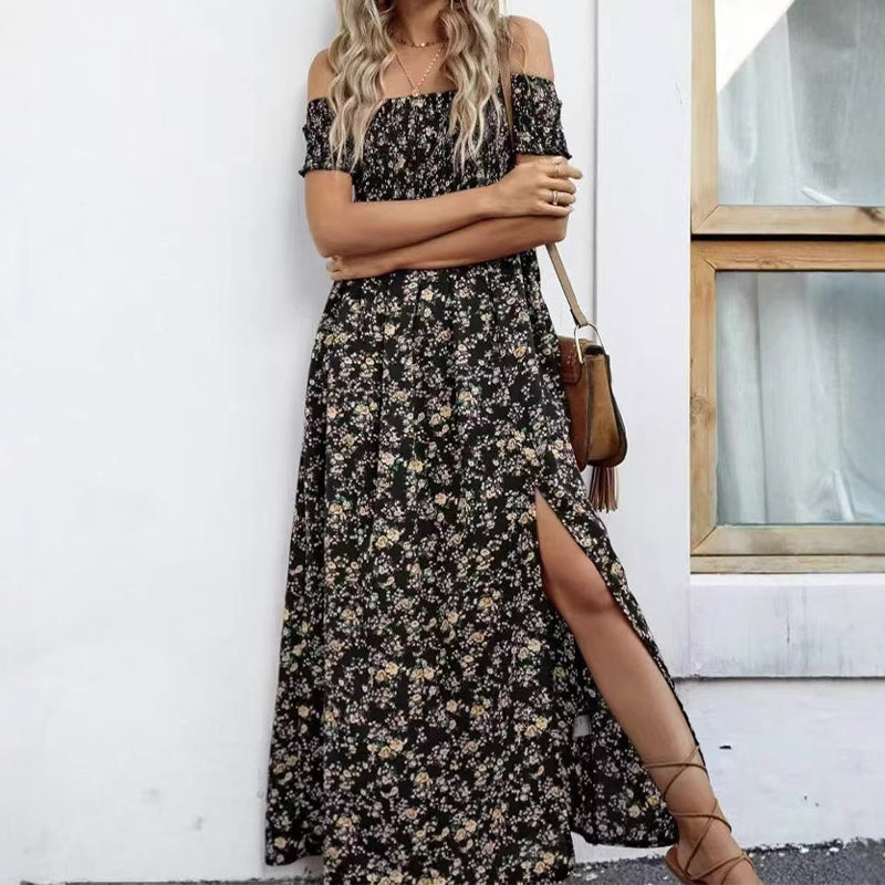 🔥👗Elegancka damska sukienka z odkrytymi ramionami w kwiatowy wzór