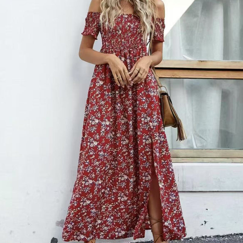 🔥👗Elegancka damska sukienka z odkrytymi ramionami w kwiatowy wzór