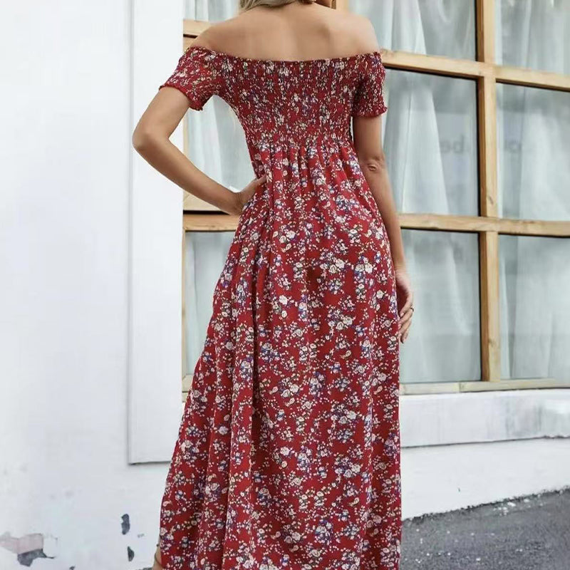🔥👗Elegancka damska sukienka z odkrytymi ramionami w kwiatowy wzór