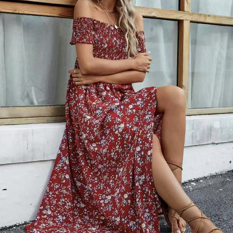 🔥👗Elegancka damska sukienka z odkrytymi ramionami w kwiatowy wzór