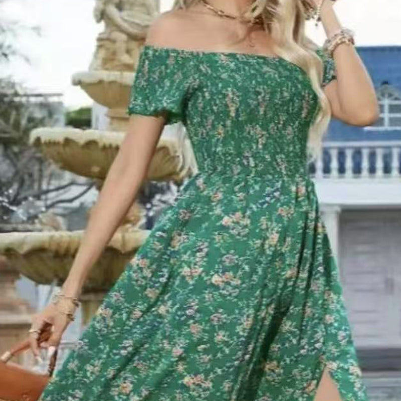 🔥👗Elegancka damska sukienka z odkrytymi ramionami w kwiatowy wzór