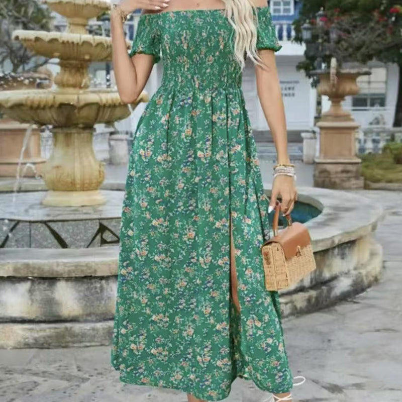 🔥👗Elegancka damska sukienka z odkrytymi ramionami w kwiatowy wzór