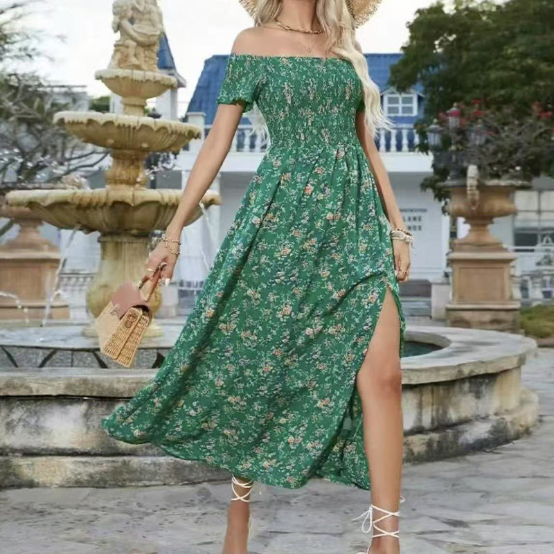 🔥👗Elegancka damska sukienka z odkrytymi ramionami w kwiatowy wzór