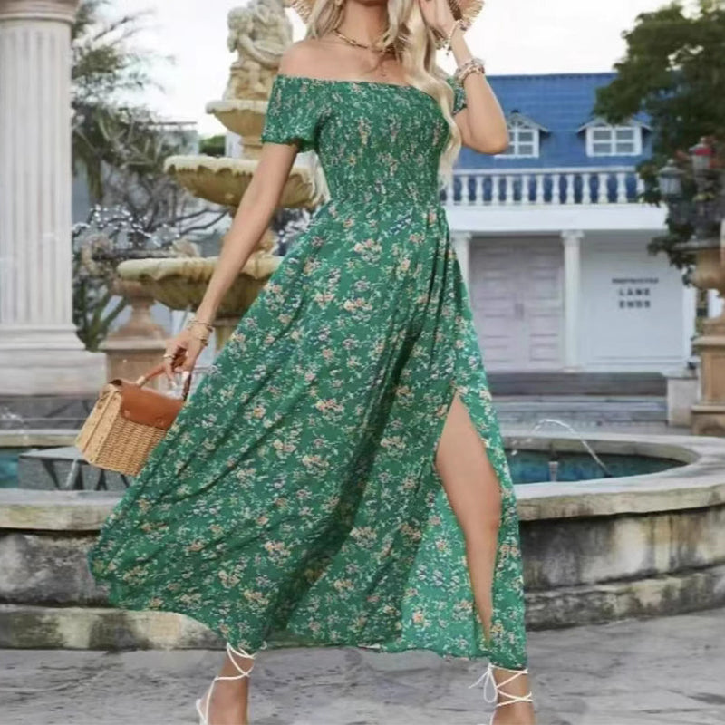 🔥👗Elegancka damska sukienka z odkrytymi ramionami w kwiatowy wzór