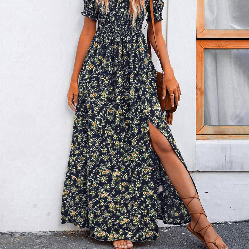 🔥👗Elegancka damska sukienka z odkrytymi ramionami w kwiatowy wzór