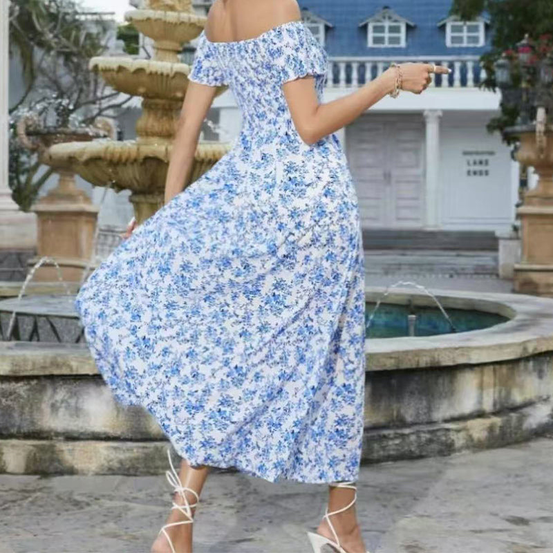 🔥👗Elegancka damska sukienka z odkrytymi ramionami w kwiatowy wzór