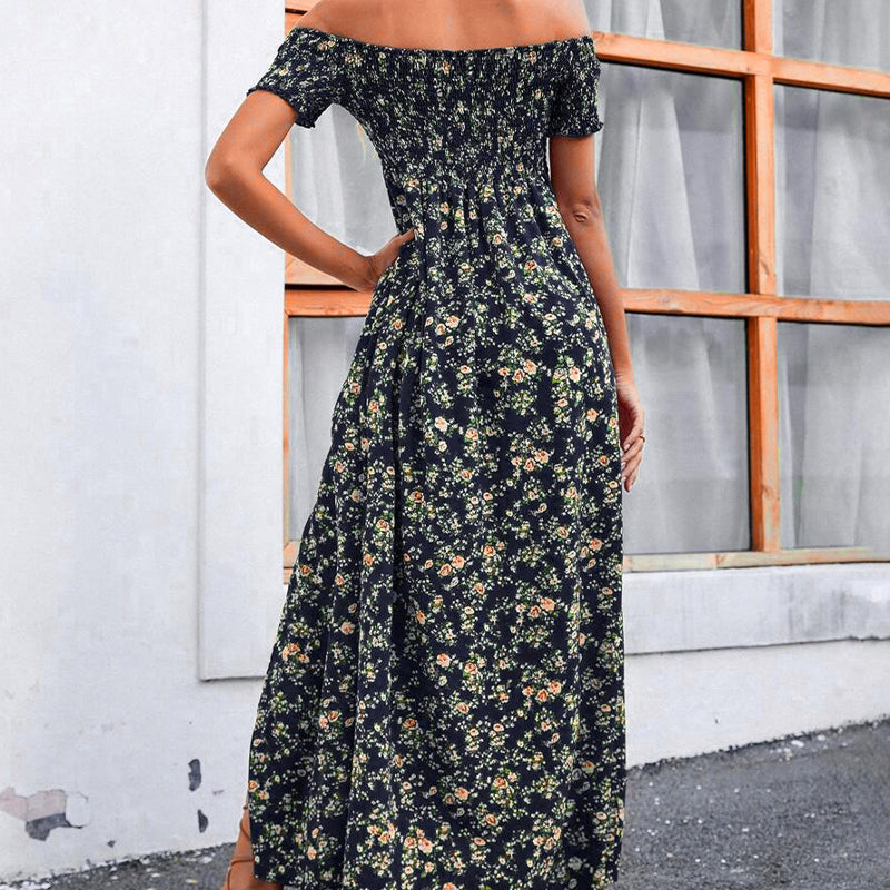 🔥👗Elegancka damska sukienka z odkrytymi ramionami w kwiatowy wzór
