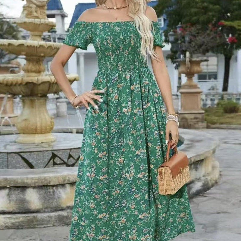 🔥👗Elegancka damska sukienka z odkrytymi ramionami w kwiatowy wzór