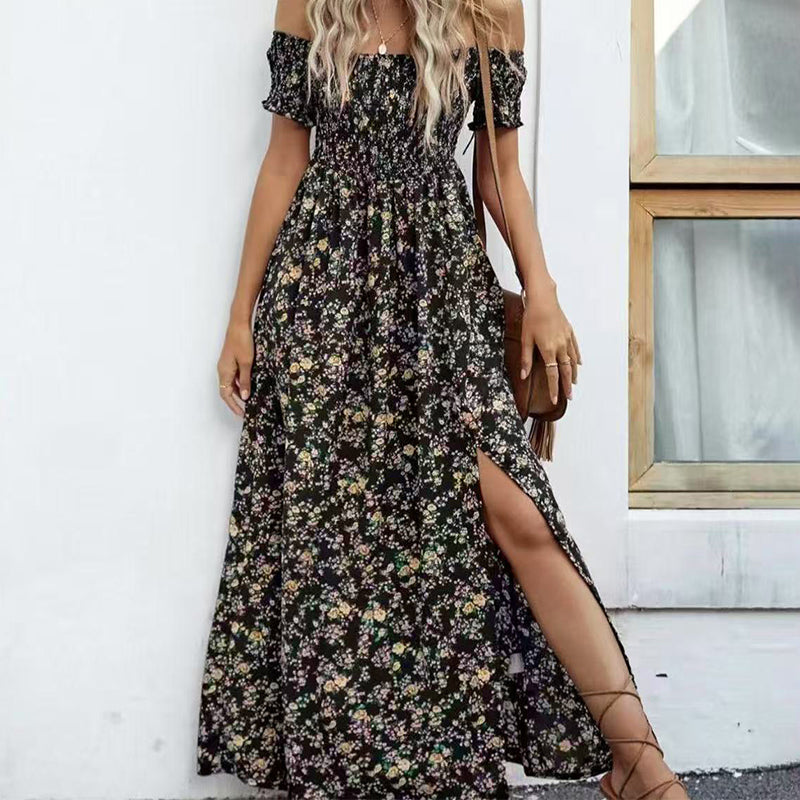 🔥👗Elegancka damska sukienka z odkrytymi ramionami w kwiatowy wzór