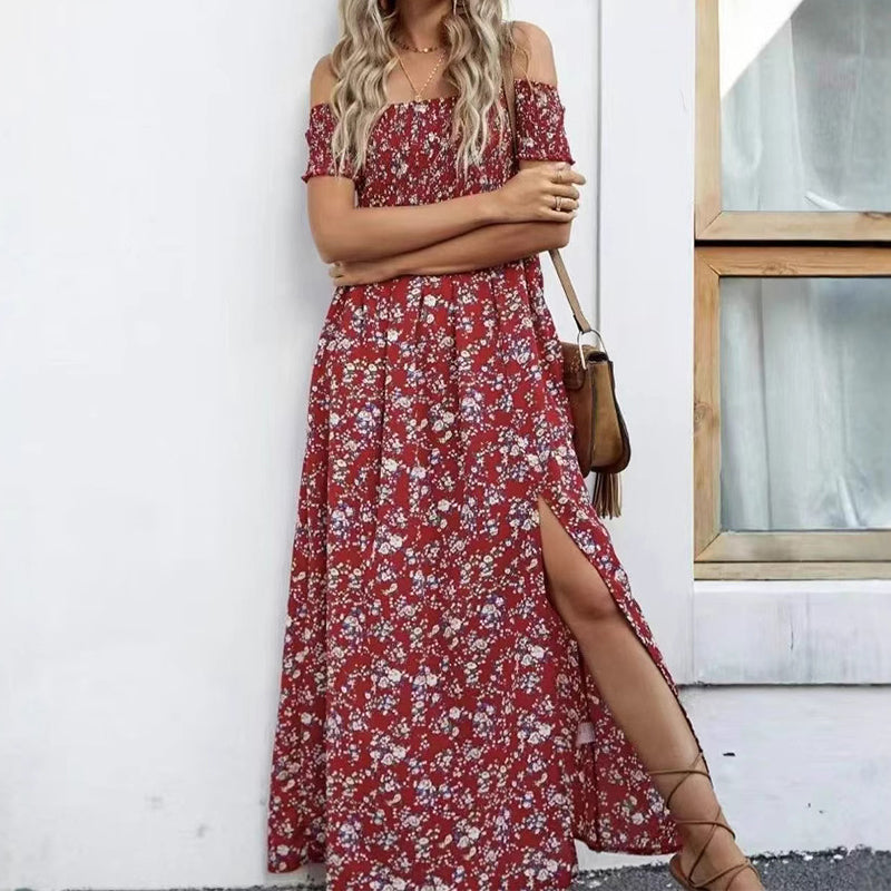 🔥👗Elegancka damska sukienka z odkrytymi ramionami w kwiatowy wzór