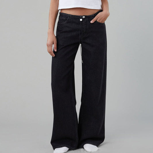 🔥👖Luźne jeansy z niskim stanem i regulowanym ściągaczem