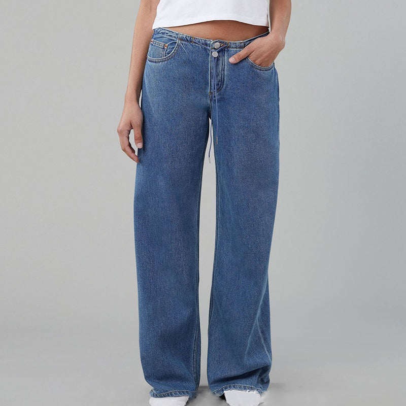 🔥👖Luźne jeansy z niskim stanem i regulowanym ściągaczem