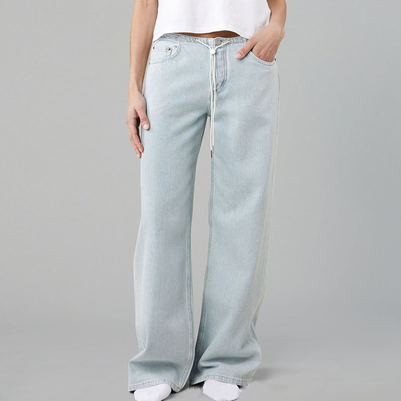 🔥👖Luźne jeansy z niskim stanem i regulowanym ściągaczem