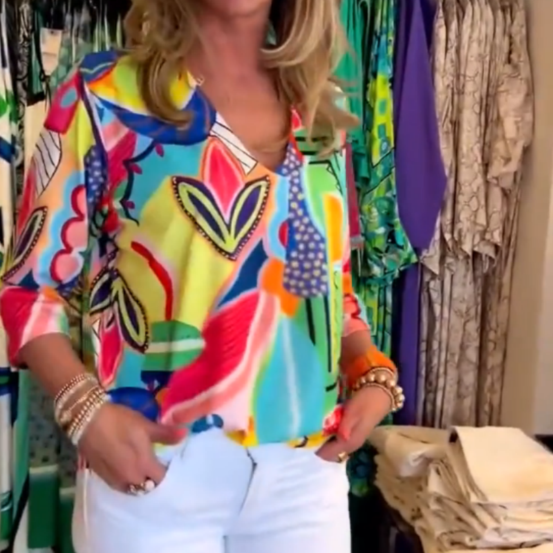 🔥👚 Elegancka koszula z nadrukiem w kształcie litery V