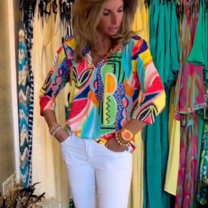 🔥👚 Elegancka koszula z nadrukiem w kształcie litery V