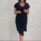 🔥👗Elegancka patchworkowa sukienka z krótkim rękawem i dekoltem w serek