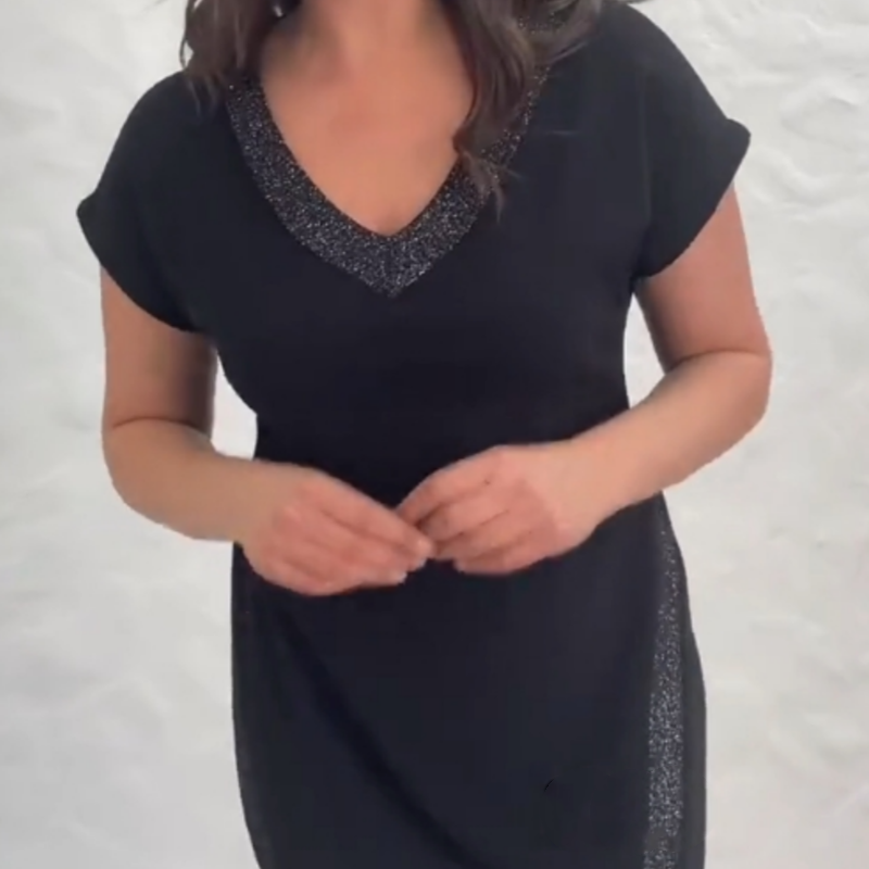 🔥👗Elegancka patchworkowa sukienka z krótkim rękawem i dekoltem w serek