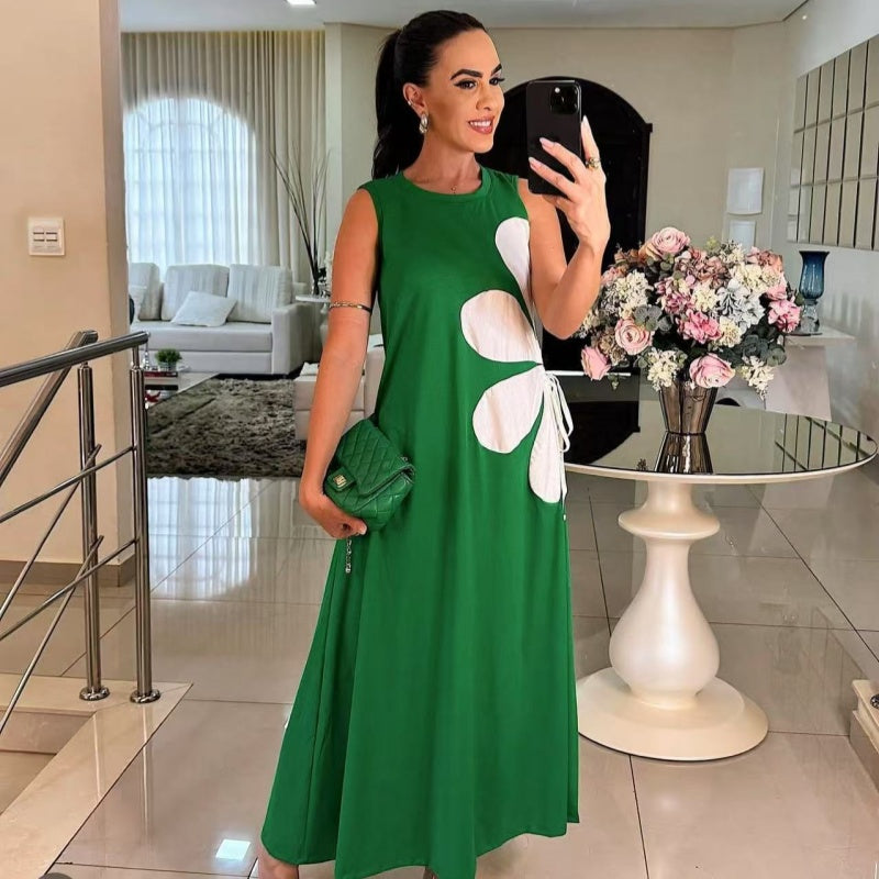 🔥👗Damska sukienka bez rękawów ze ściągaczem w kwiaty🌸