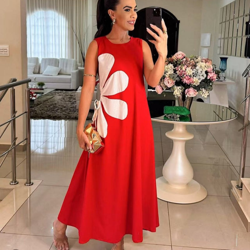 🔥👗Damska sukienka bez rękawów ze ściągaczem w kwiaty🌸