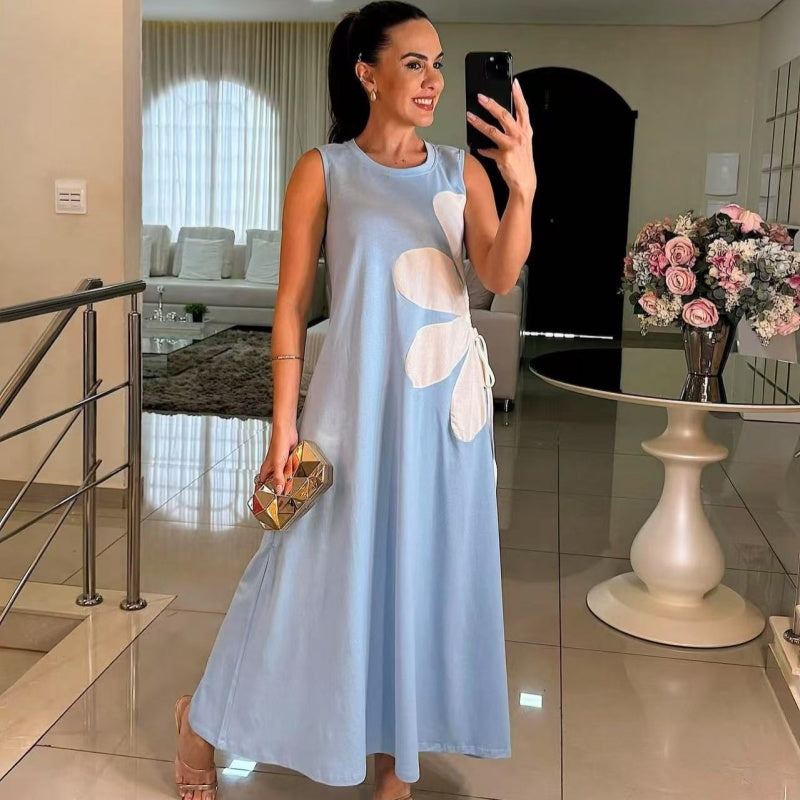 🔥👗Damska sukienka bez rękawów ze ściągaczem w kwiaty🌸