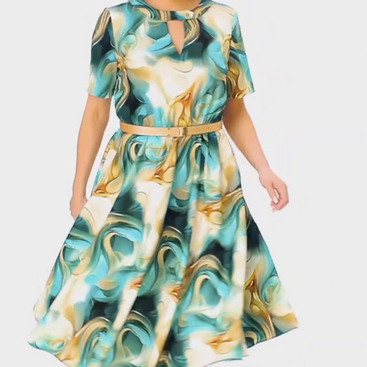 🔥👗Elegancka i stylowa drukowana sukienka z krótkim rękawem (z paskiem)