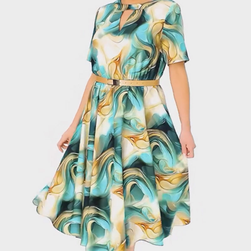 🔥👗Elegancka i stylowa drukowana sukienka z krótkim rękawem (z paskiem)