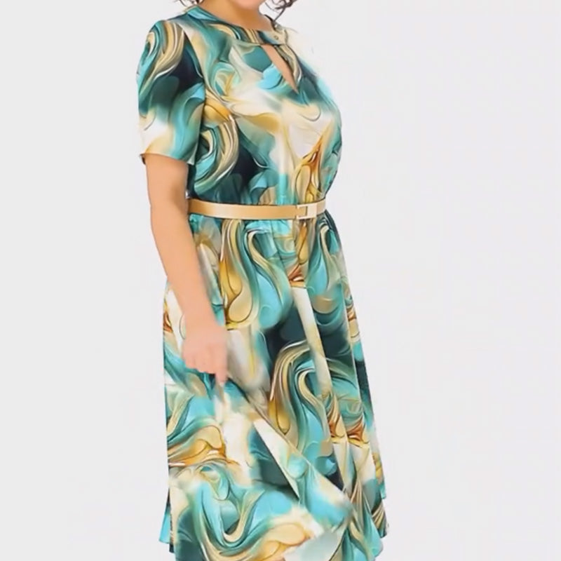 🔥👗Elegancka i stylowa drukowana sukienka z krótkim rękawem (z paskiem)