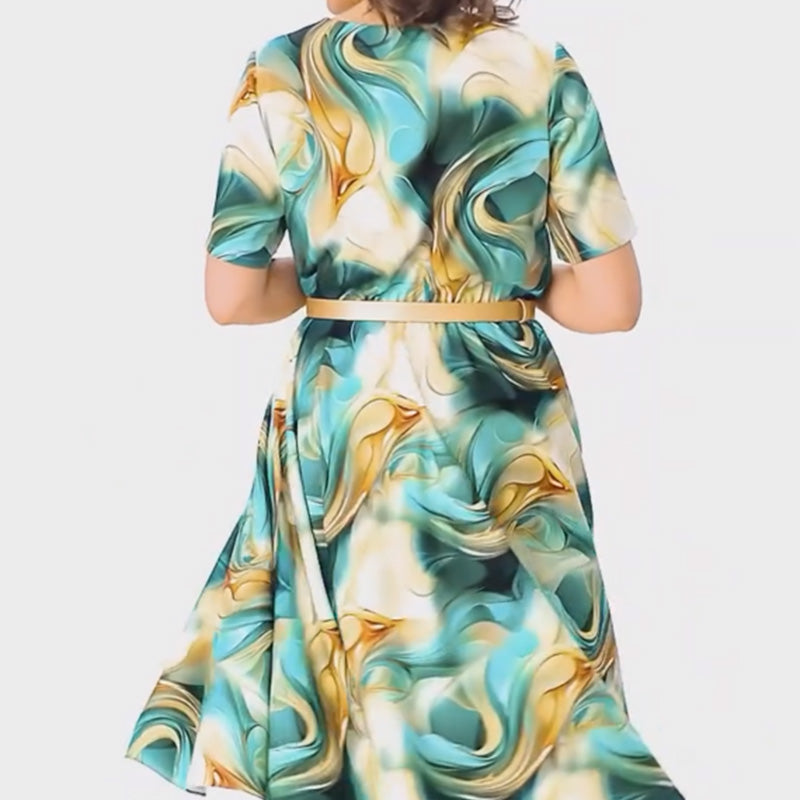 🔥👗Elegancka i stylowa drukowana sukienka z krótkim rękawem (z paskiem)