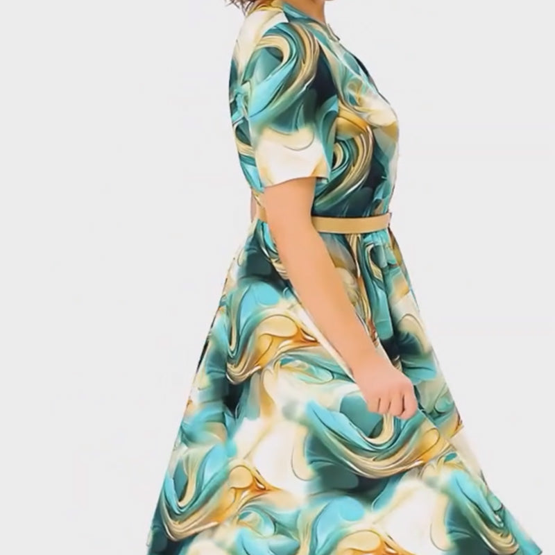 🔥👗Elegancka i stylowa drukowana sukienka z krótkim rękawem (z paskiem)