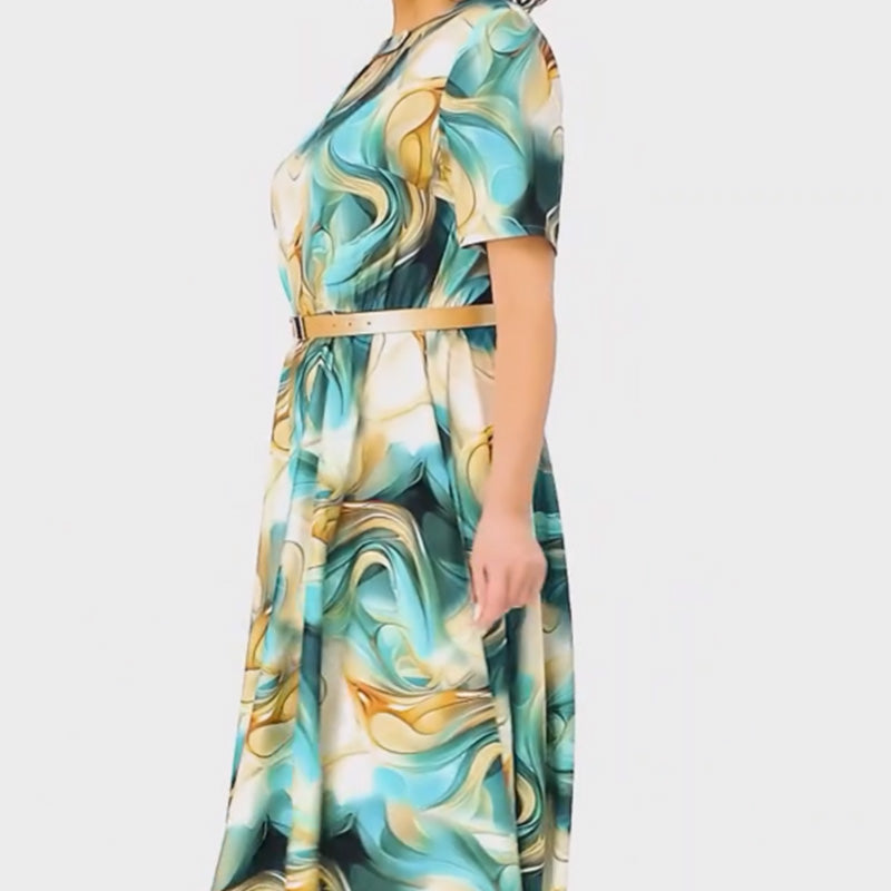 🔥👗Elegancka i stylowa drukowana sukienka z krótkim rękawem (z paskiem)