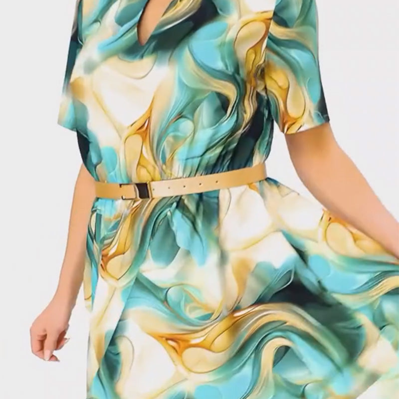 🔥👗Elegancka i stylowa drukowana sukienka z krótkim rękawem (z paskiem)