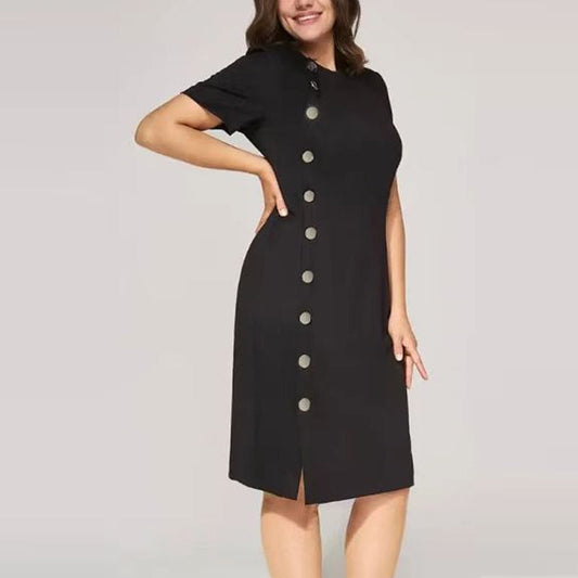 🔥👗Elegancka damska sukienka z guzikami w jednolitym kolorze