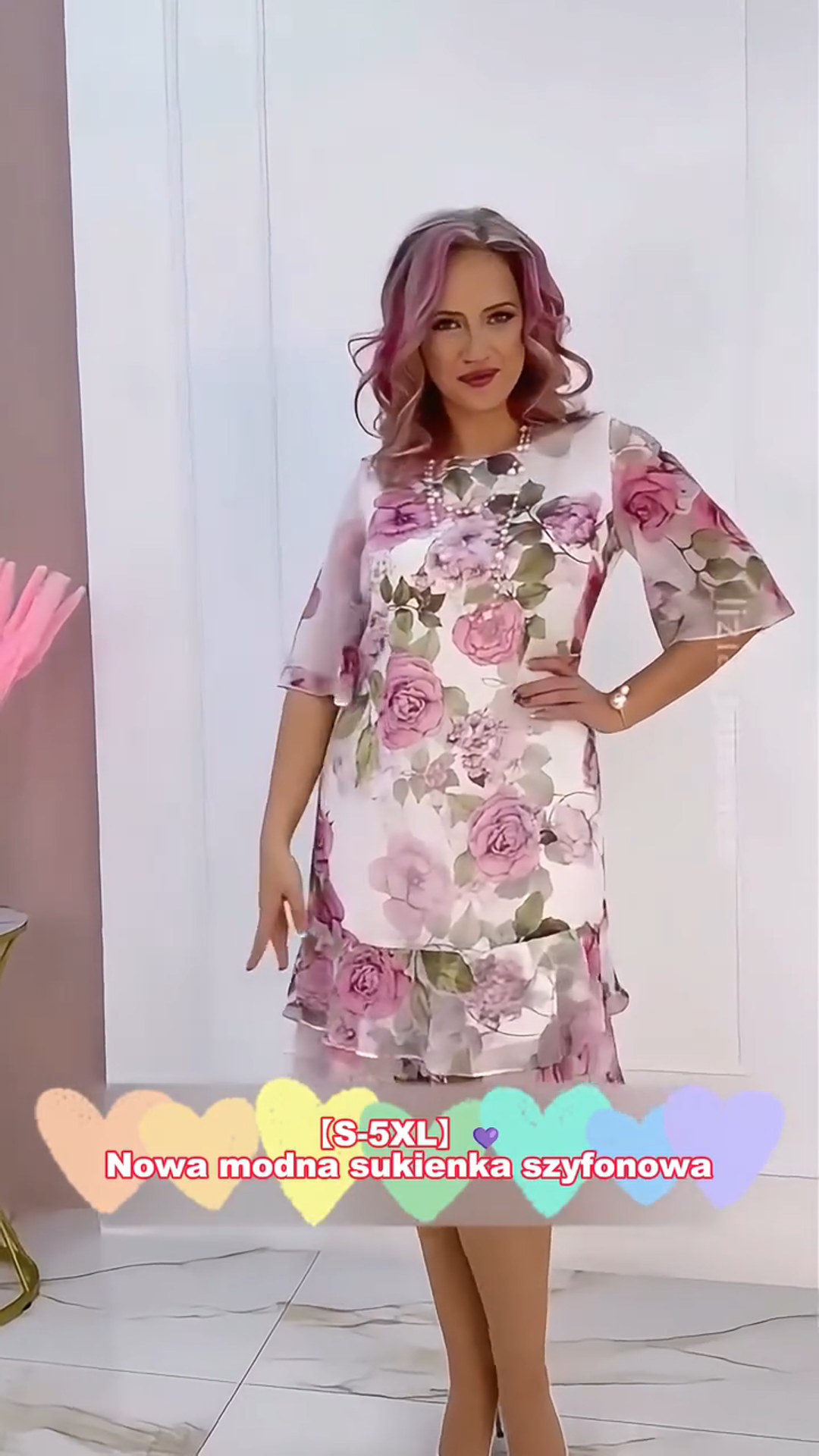 🔥👗Różowa sukienka z falbanką
