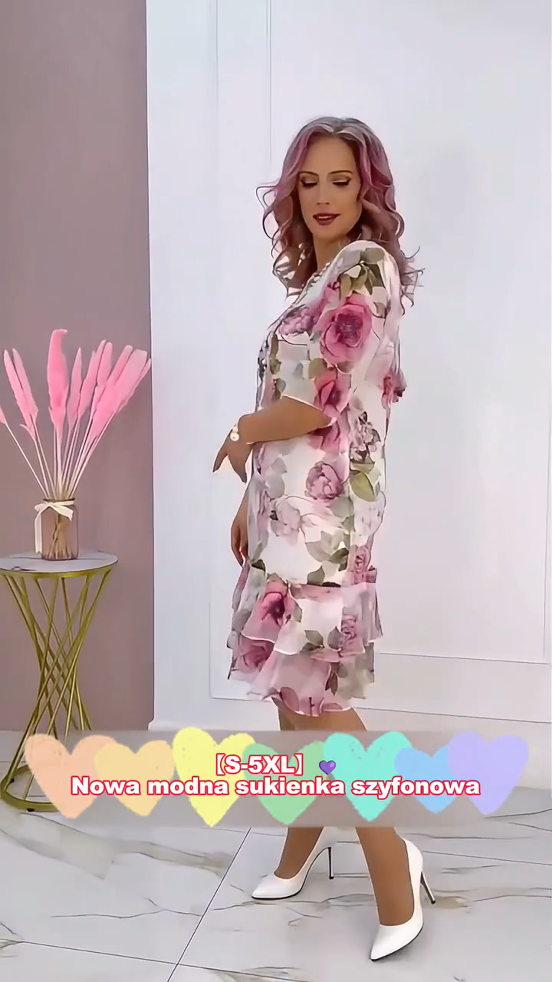 🔥👗Różowa sukienka z falbanką