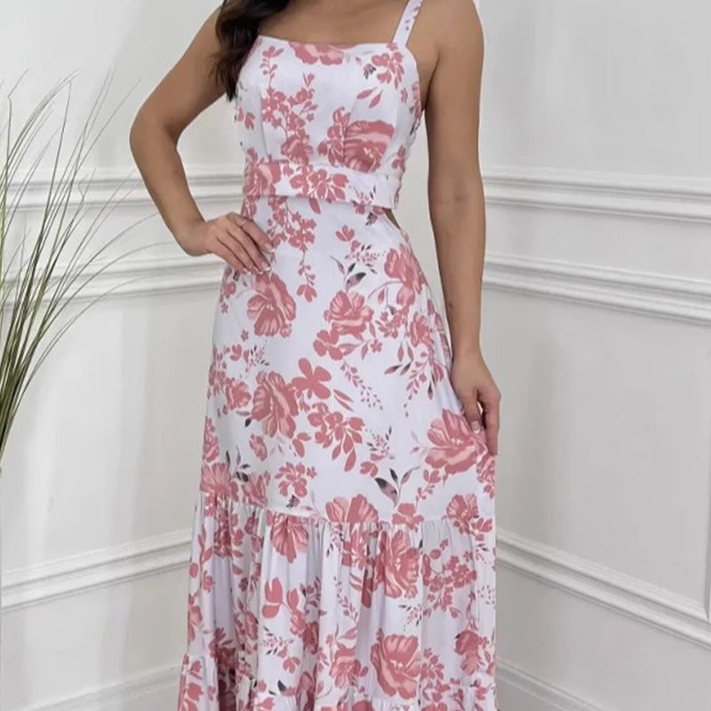 🔥👗Damska sukienka z kwiatowym nadrukiem i plisowanym dołem