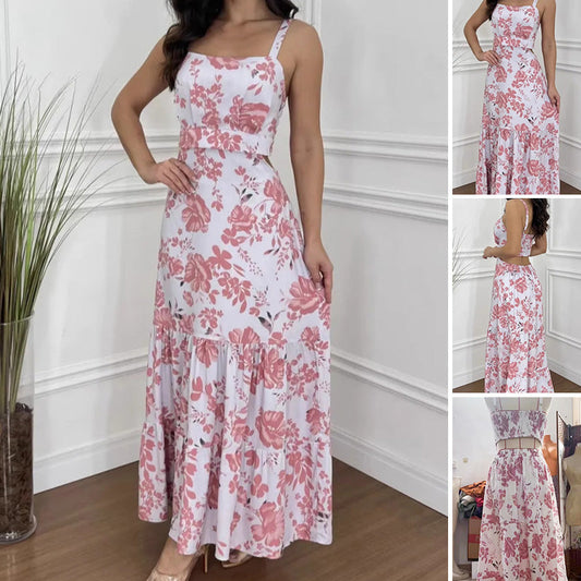 🔥👗Damska sukienka z kwiatowym nadrukiem i plisowanym dołem