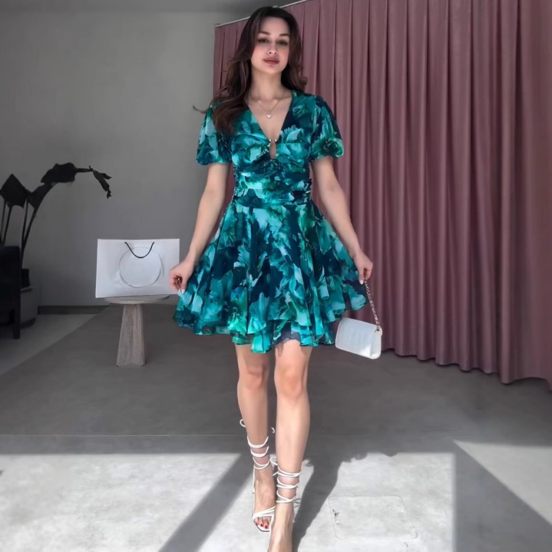🔥👗Modna damska sukienka z nadrukiem z dekoltem w szpic