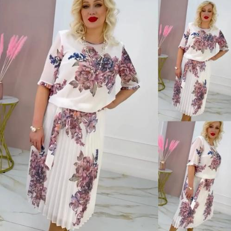 🔥👗Sukienka damska z plisowanym okrągłym dekoltem i kwiatowym wzorem🔥