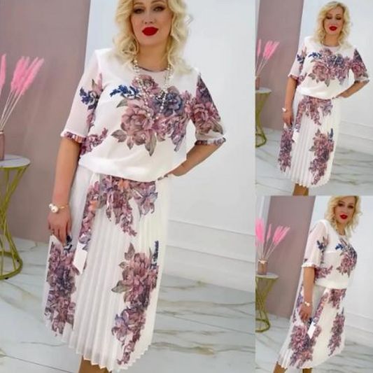 🔥👗Sukienka damska z plisowanym okrągłym dekoltem i kwiatowym wzorem🔥
